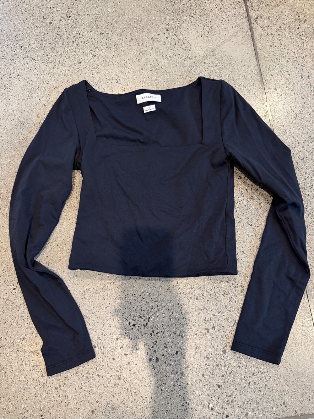 Babaton | Black Square-Neck Cropped Long-Sleeve Top